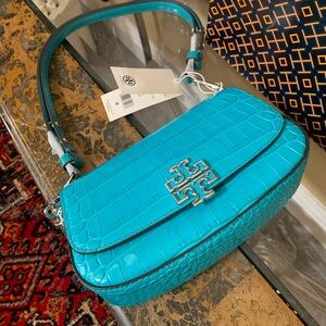 Tory Burch Blue Croc-Embossed Shoulder Bag